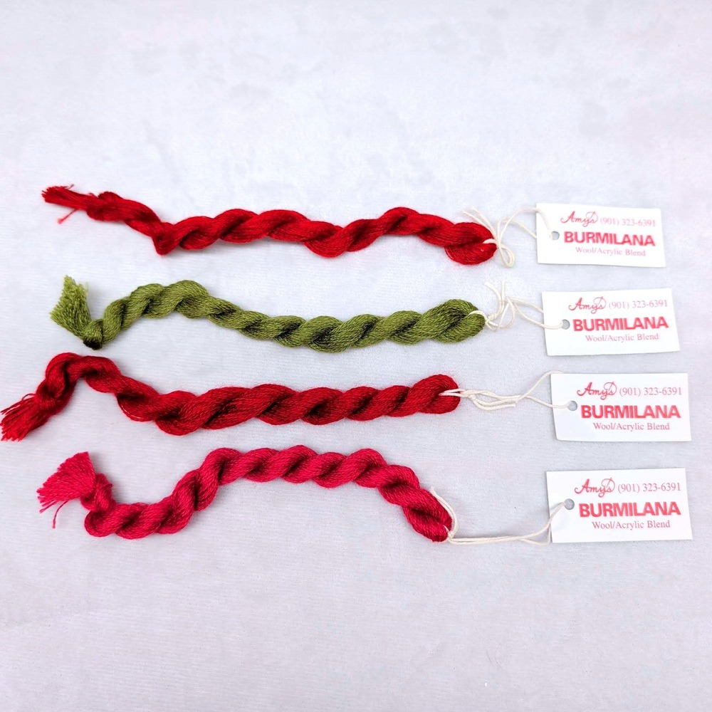 Vintage Burmilana Wool Acrylic Blend Embroidery Thread Lot 4 Skeins Red Green